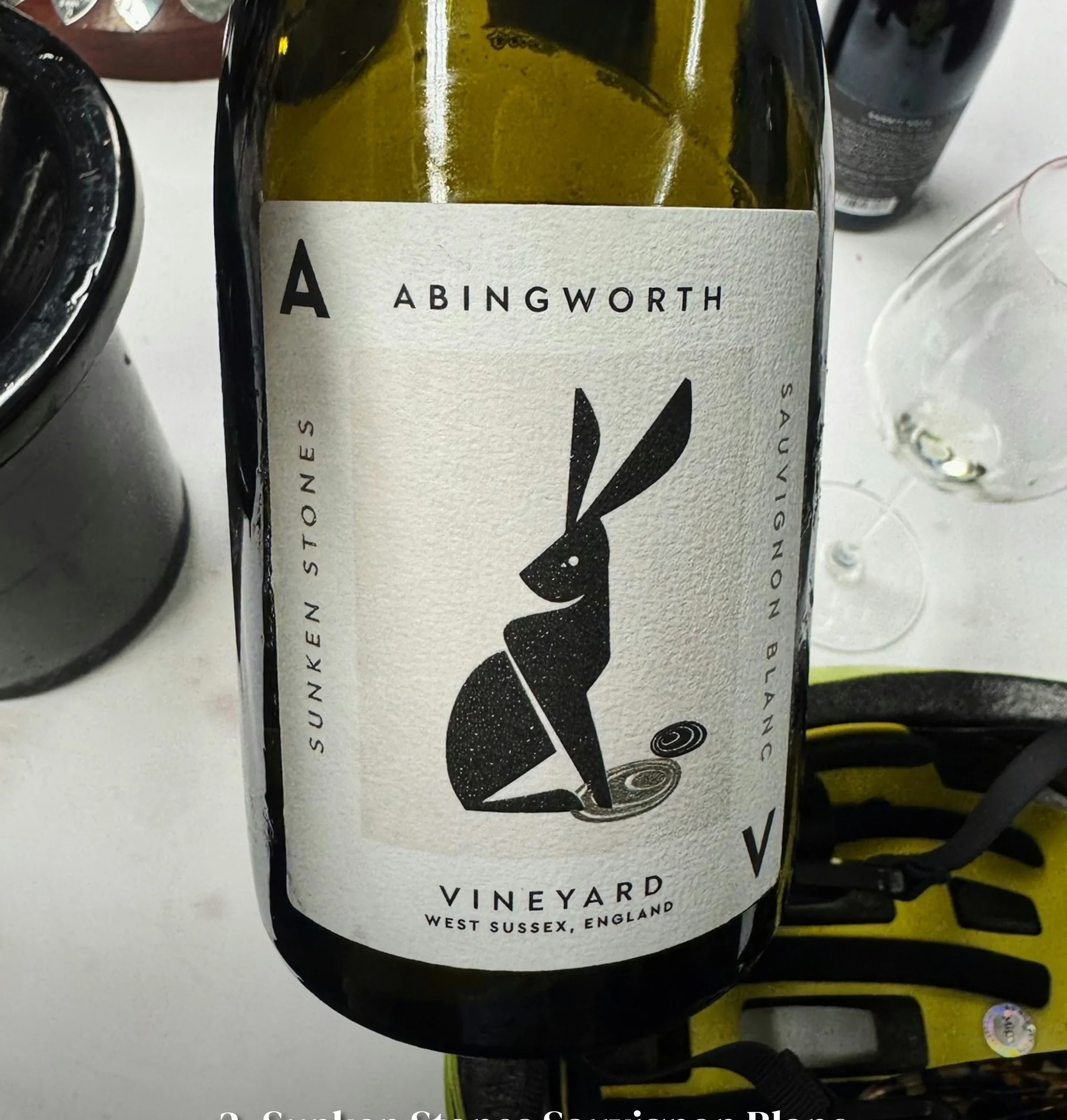 Bottle of Abingworth Vineyard Sunken Stones Sauvignon Blanc, with text identifying it as number two in the selection