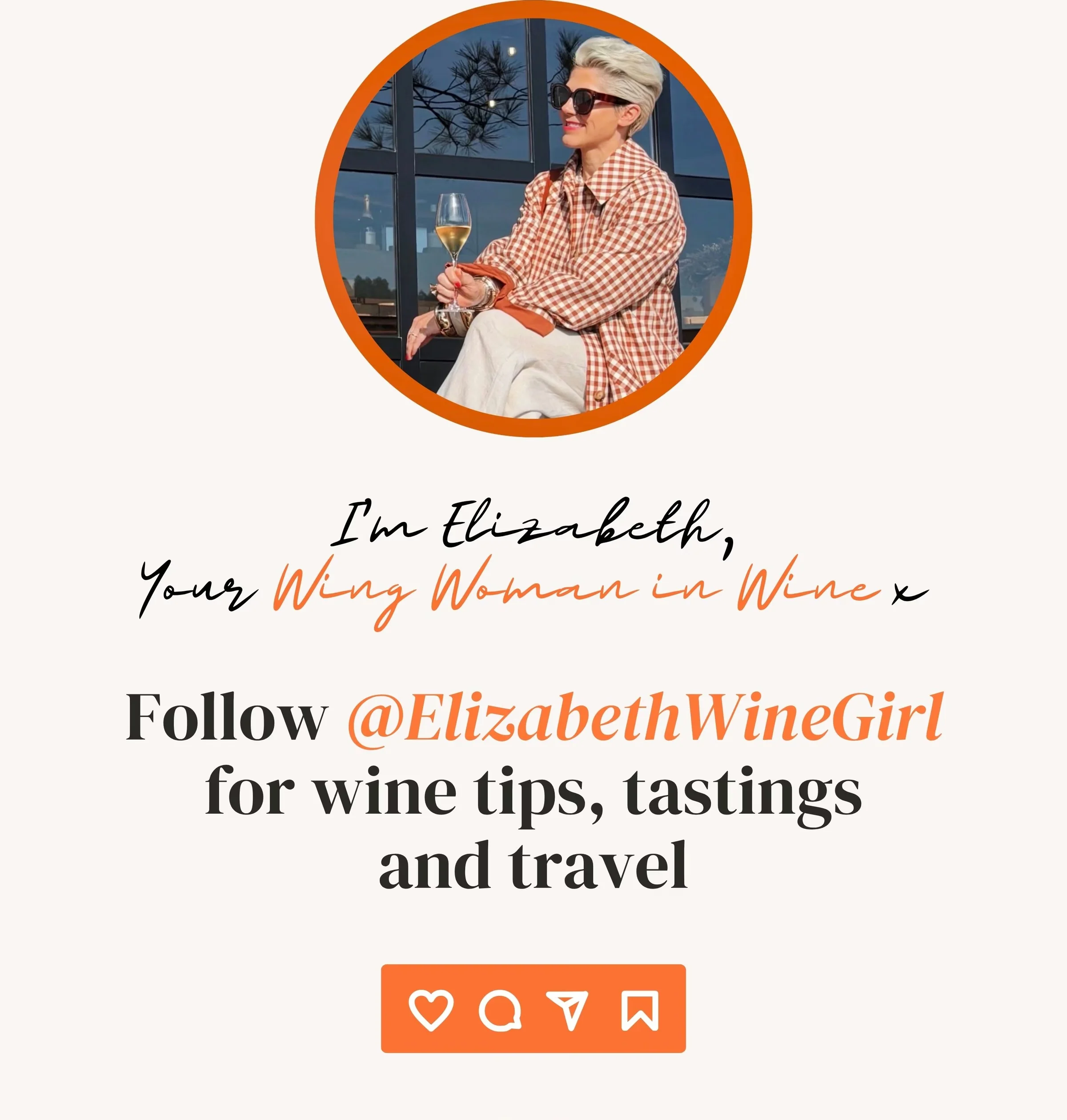 Graphic featuring a woman holding a wine glass and text promoting Elizabeth Wine Girl