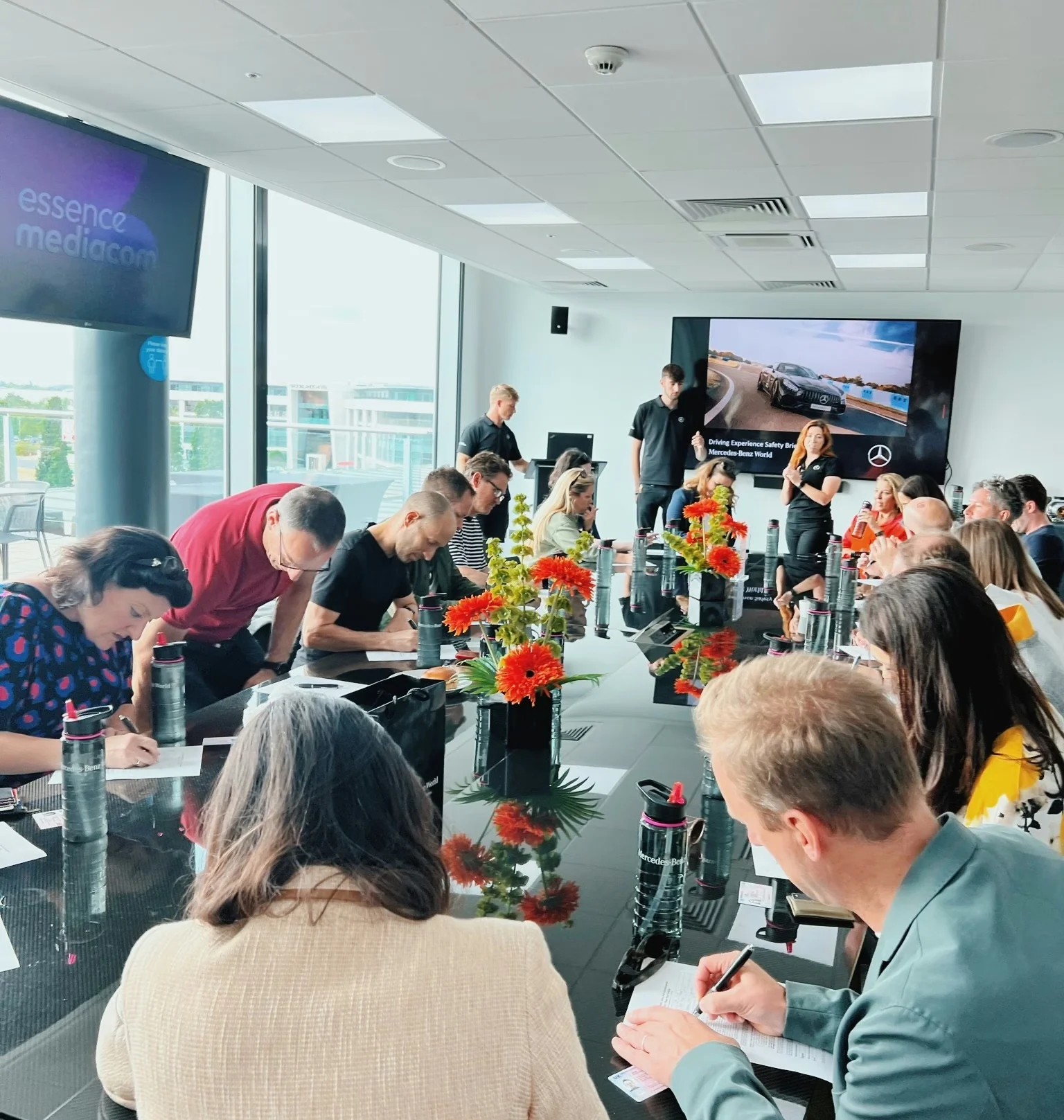 Corporate wine tasting in a Mercedes-Benz World meeting room