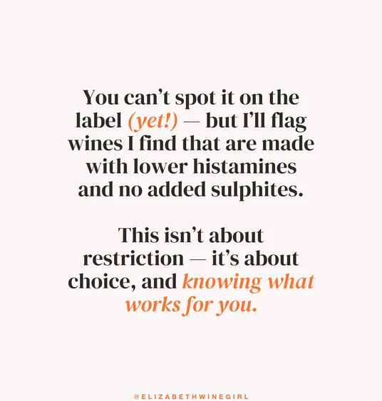 Graphic about lower-histamine wines and no added sulphites