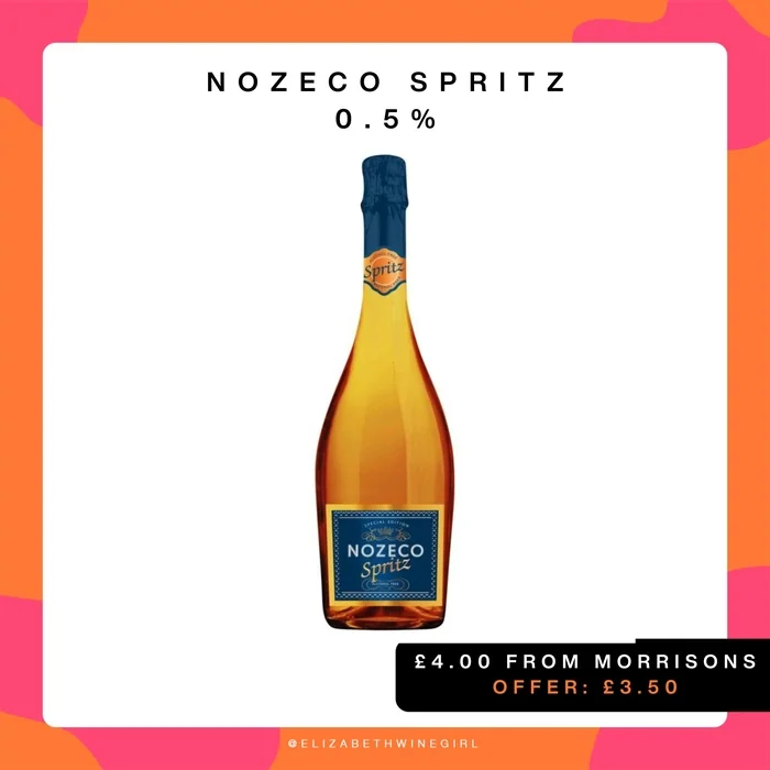 Nozeco Spritz alcohol free sparkling bottle on colourful background
