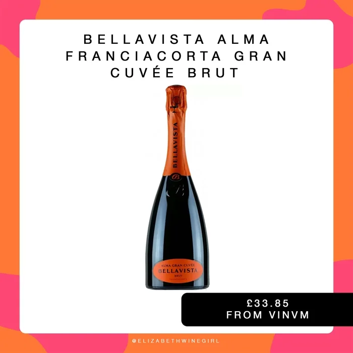 Bellavista Alma Franciacorta Brut bottle with price label on white background