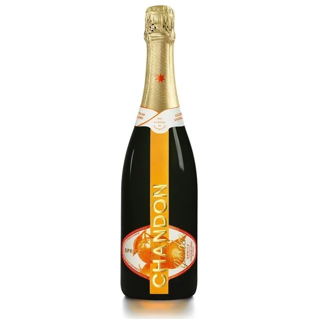 Bottle of Chandon sparkling wine on white background