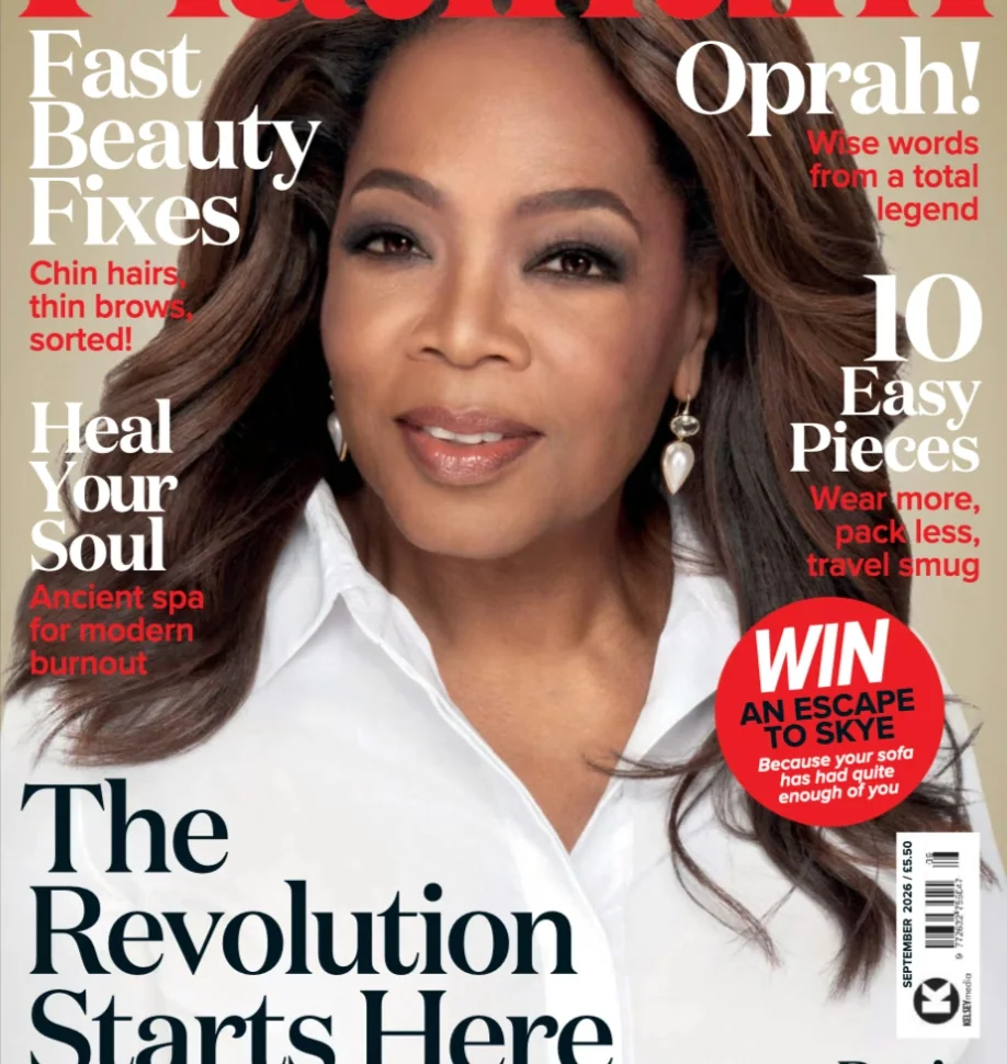Platinum magazine cover featuring a woman in a white shirt and headlines about beauty, wellbeing and wine