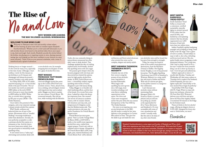 0.0% labels on sparkling wine bottles in magazine spread