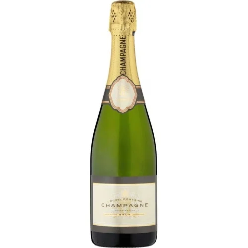 Champagne bottle with gold foil and green glass label