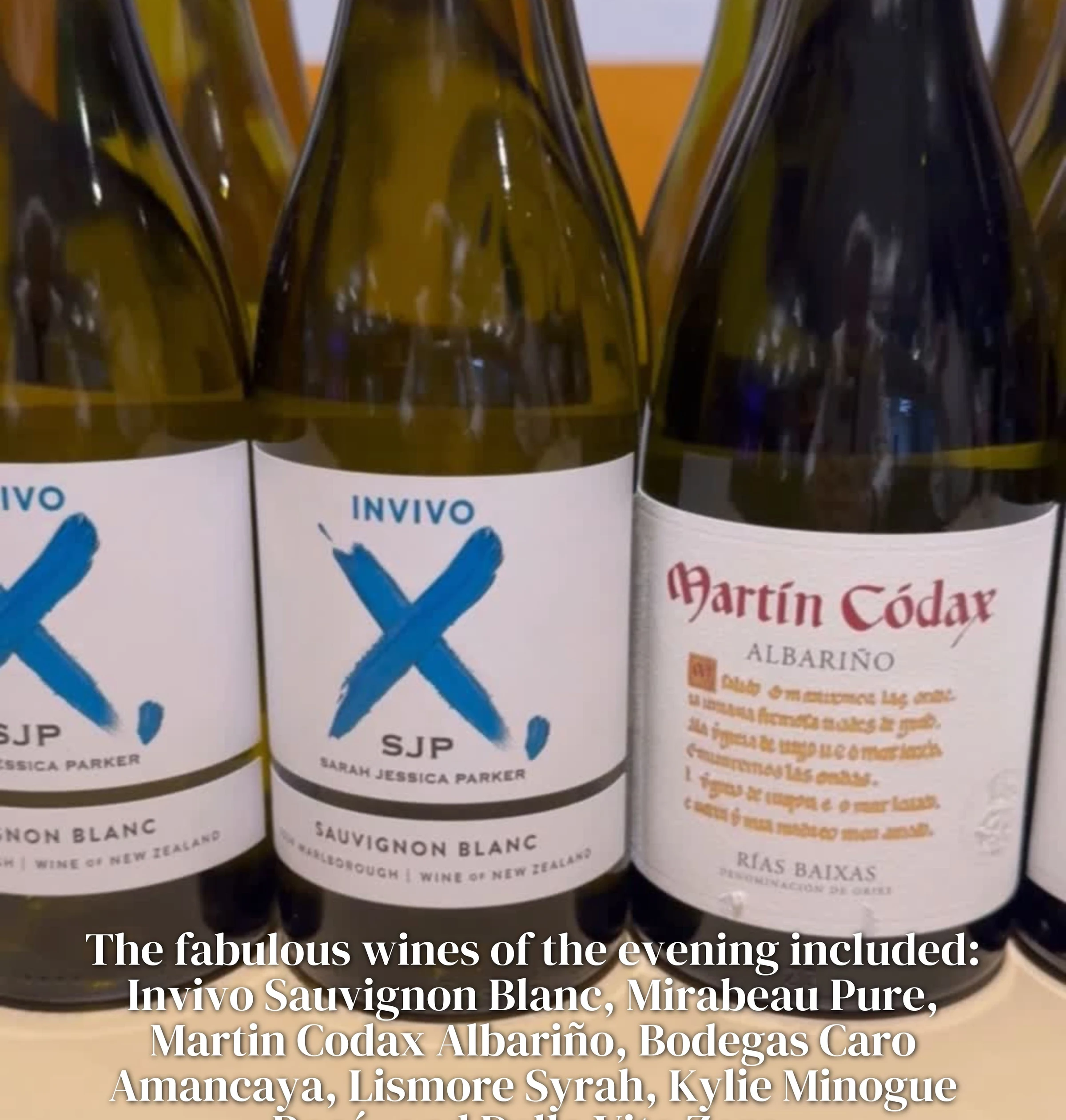 Wine bottles including Invivo Sauvignon Blanc and Martín Códax Albariño