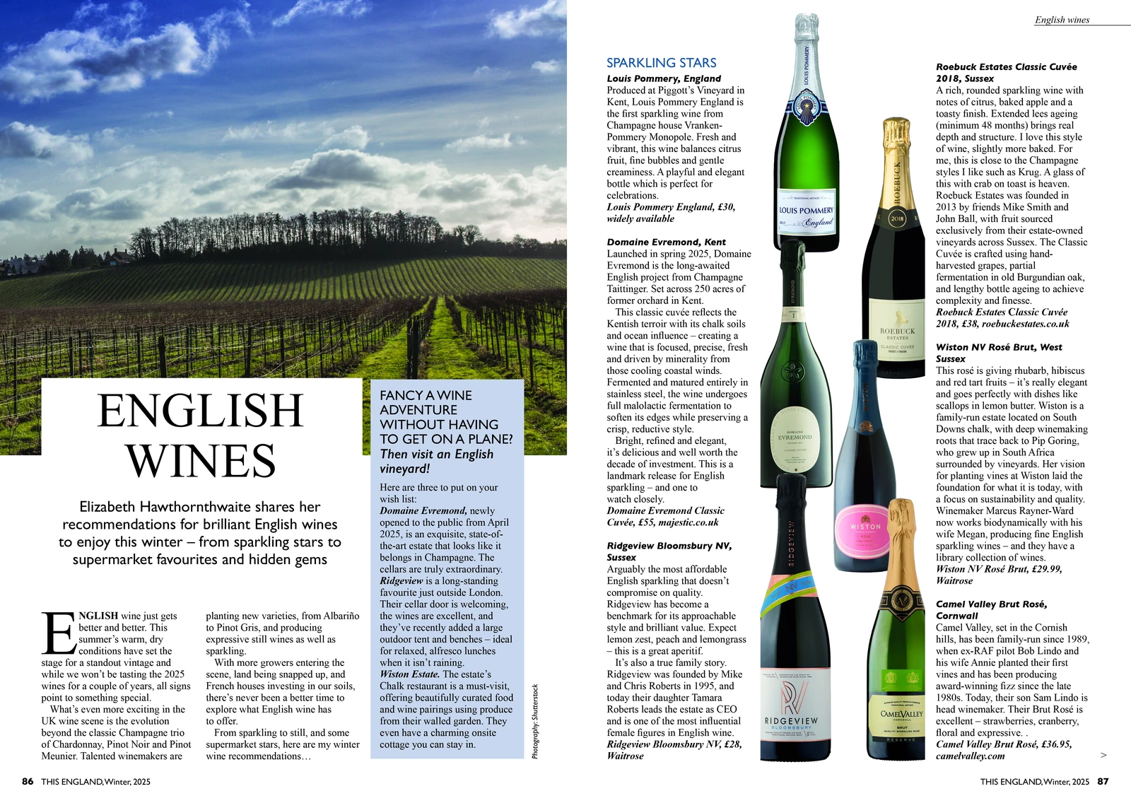 Here is the full text from the article screenshots, organized into a single blog post format: ENGLISH WINES Elizabeth Hawthornthwaite shares her recommendations for brilliant English wines to enjoy this winter, from sparkling stars to supermarket favourites and hidden gems. ENGLISH wine just gets better and better. This summer’s warm, dry conditions have set the stage for a standout vintage and while we won’t be tasting the 2025 wines for a couple of years, all signs point to something special. What’s even more exciting in the UK wine scene is the evolution beyond the classic Champagne trio of Chardonnay, Pinot Noir and Pinot Meunier. Talented winemakers are planting new varieties, from Albariño to Pinot Gris, and producing expressive still wines as well as sparkling. With more growers entering the scene, land being snapped up, and French houses investing in our soils, there’s never been a better time to explore what English wine has to offer.