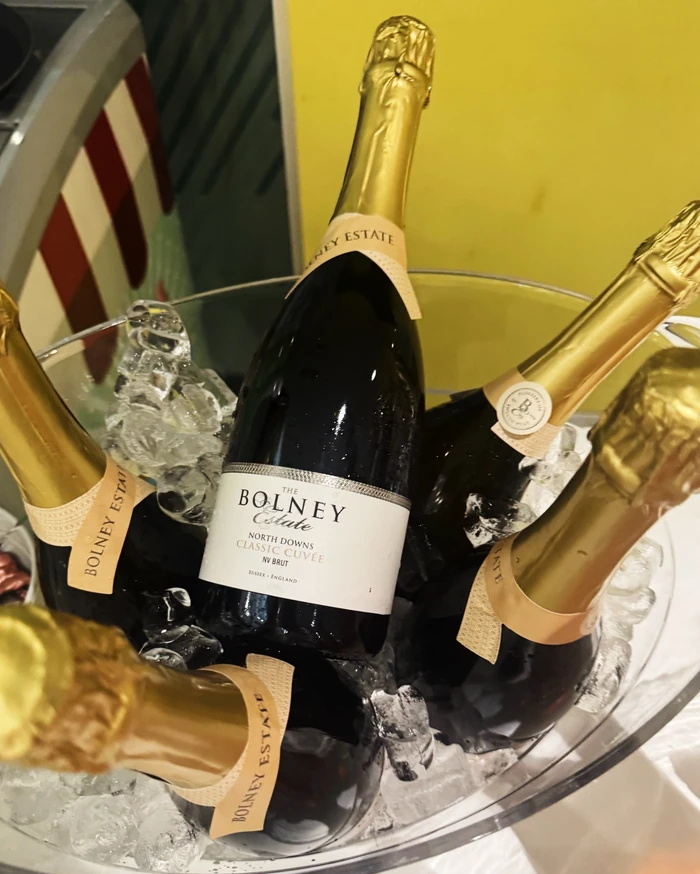 Bollney Estate sparkling wine bottles chilling in an ice bucket