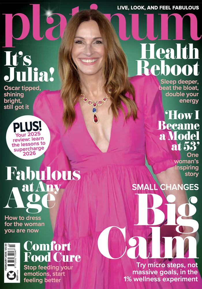 Woman in pink dress on Platinum magazine cover