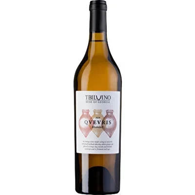 Bottle of Georgian Qvevris wine on white background