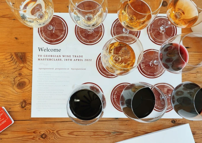 Wine glasses on Georgian wine masterclass tasting sheet