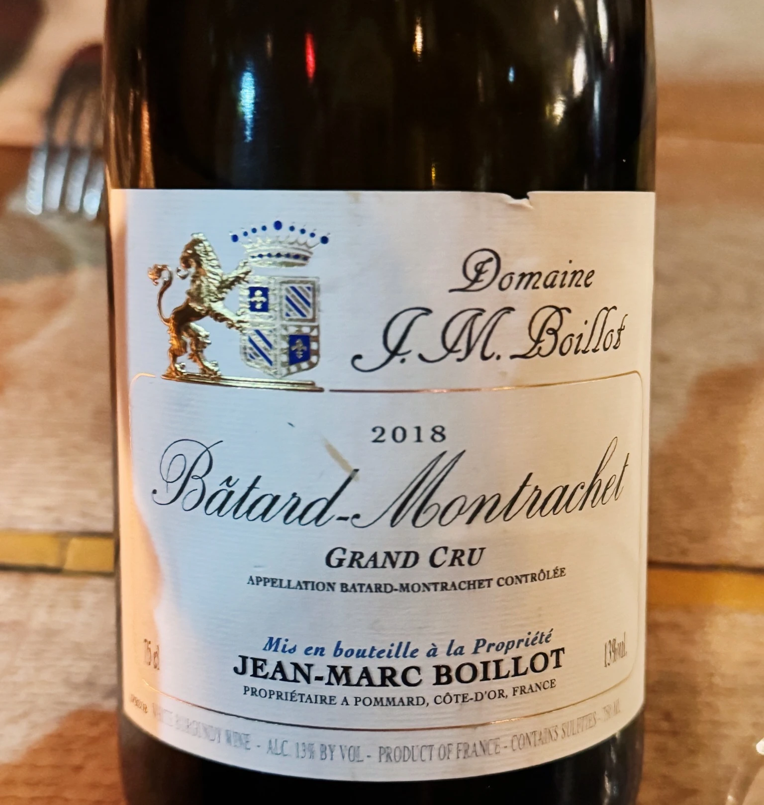 Bottle of 2018 Domaine J.-M. Boillot Bâtard-Montrachet Grand Cru