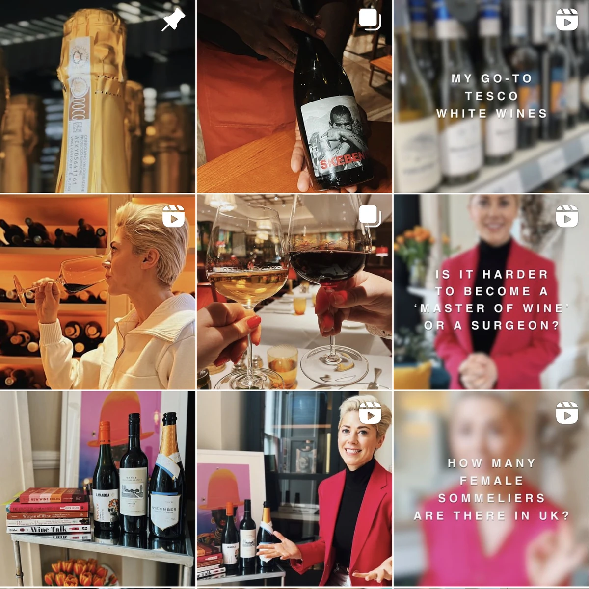 Wine collage featuring bottles, glasses, a sommelier and promotional text panels