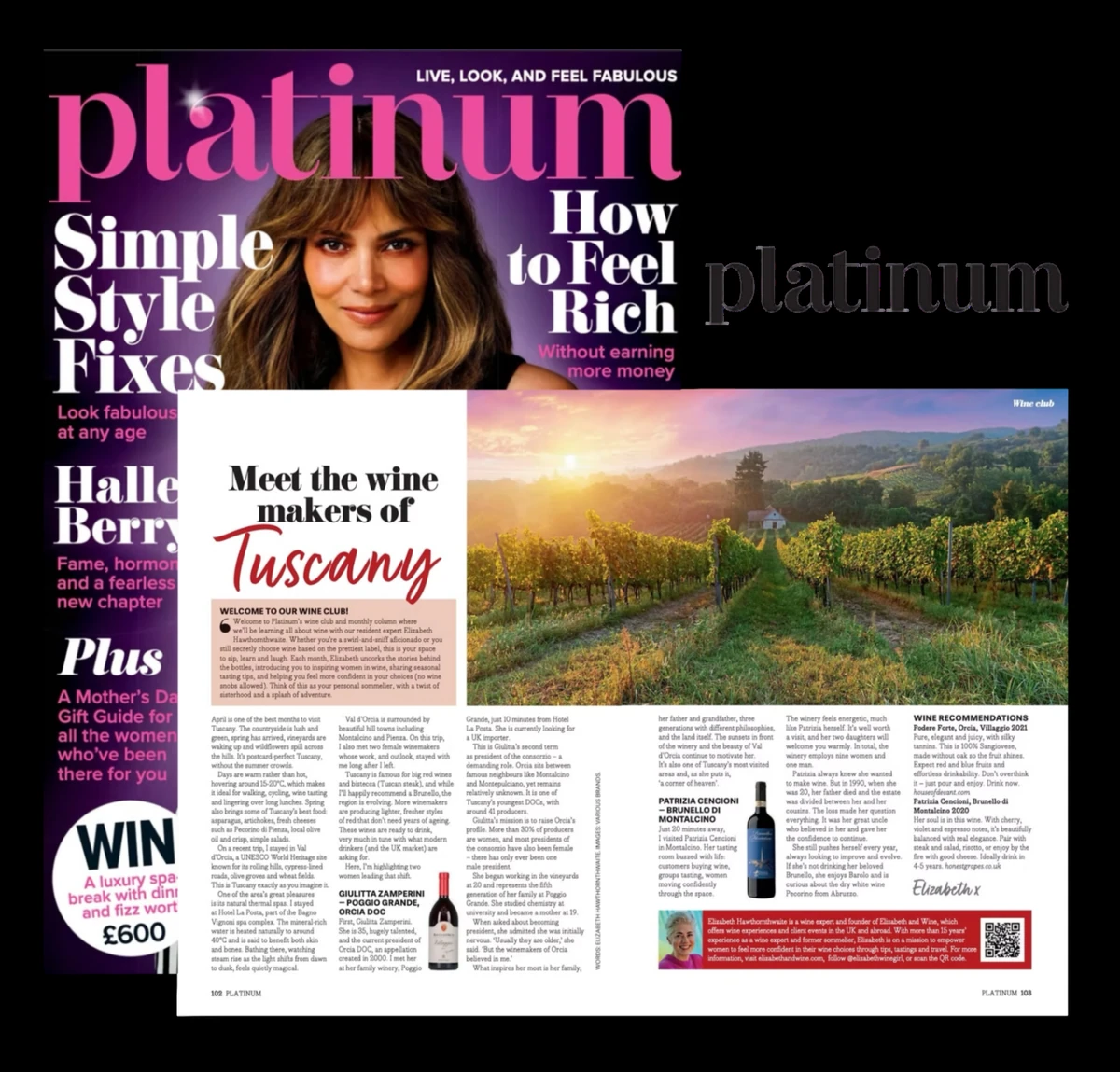 Platinum magazine spread reading Meet the wine makers of Tuscany