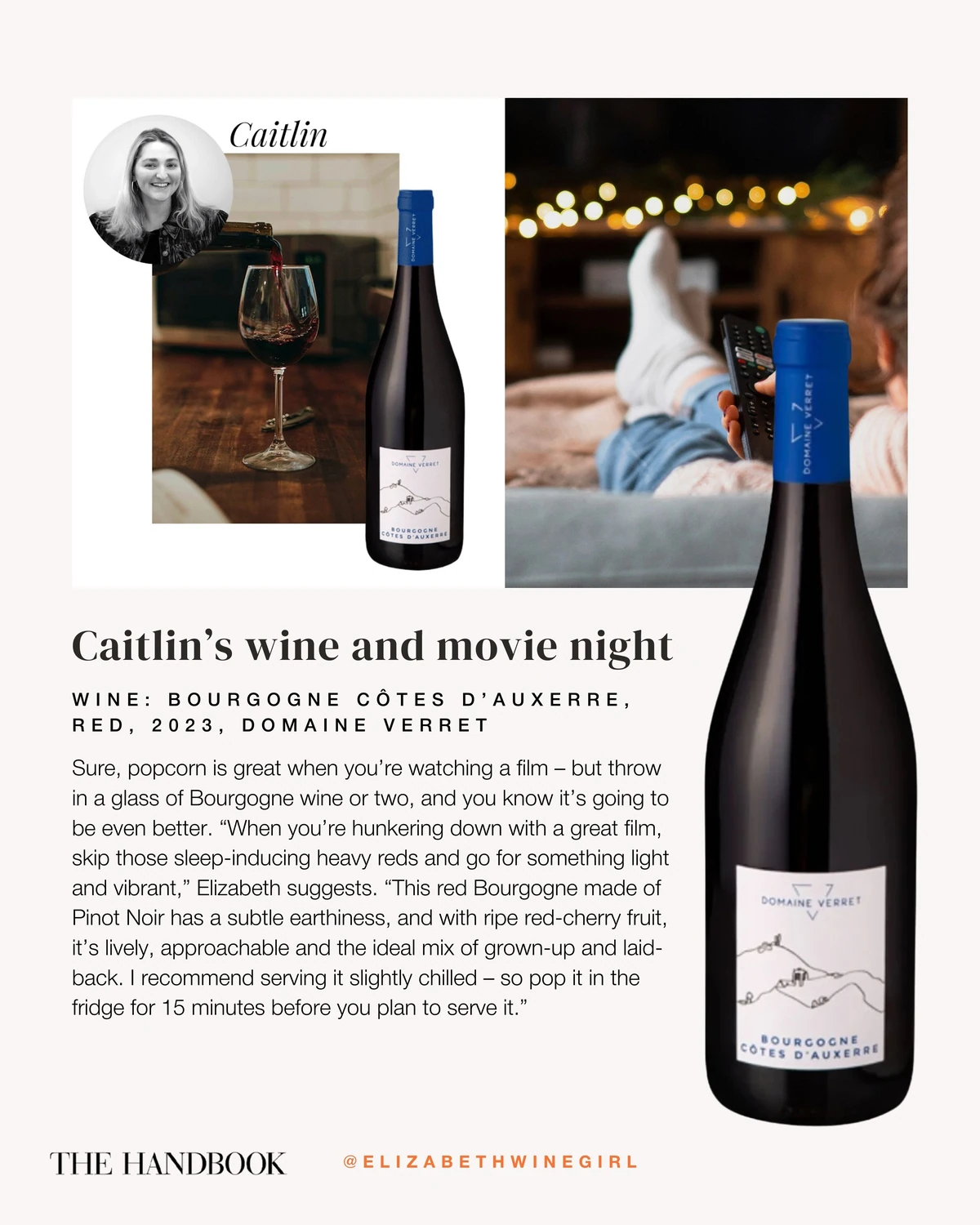 Caitlin’s wine and movie night, featuring Bourgogne Côtes d’Auxerre red wine