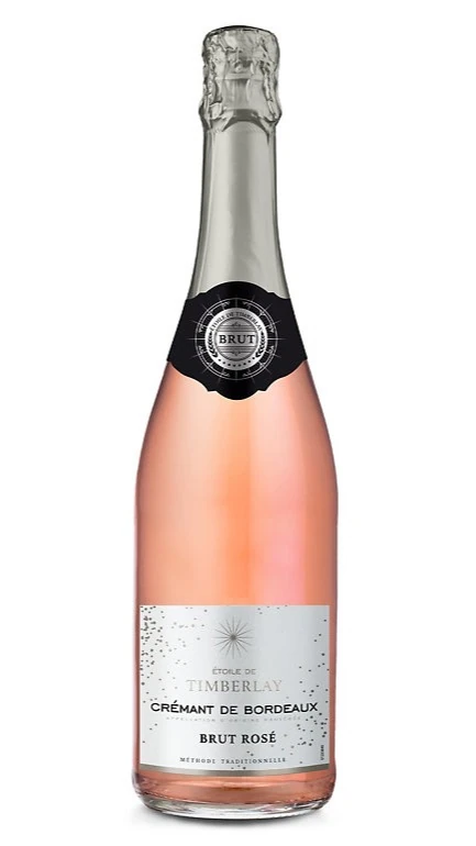 Bottle of pink Crémant de Bordeaux Brut Rosé wine labeled Etoile de Timberlay