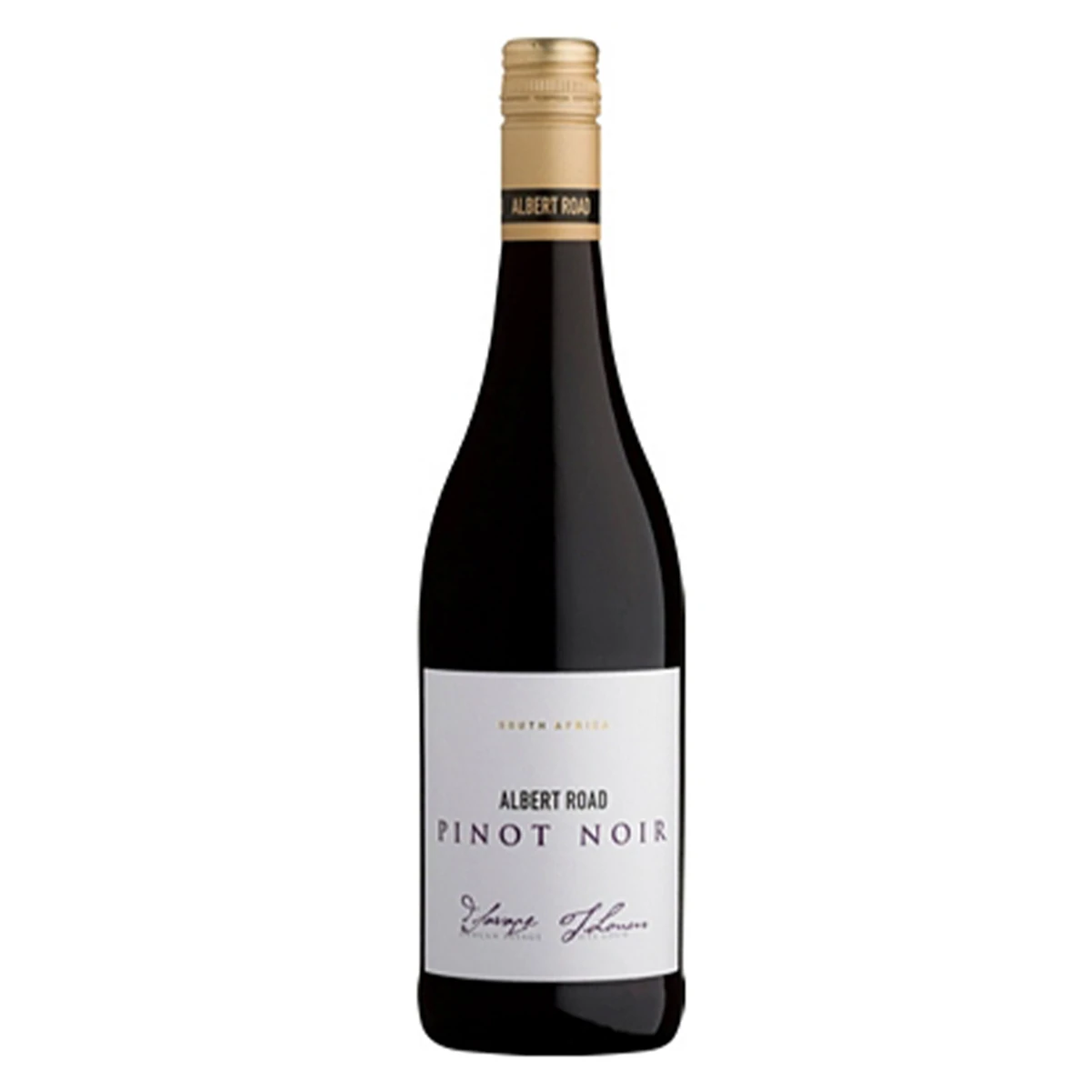 Albert Road Pinot Noir wine bottle against a white background