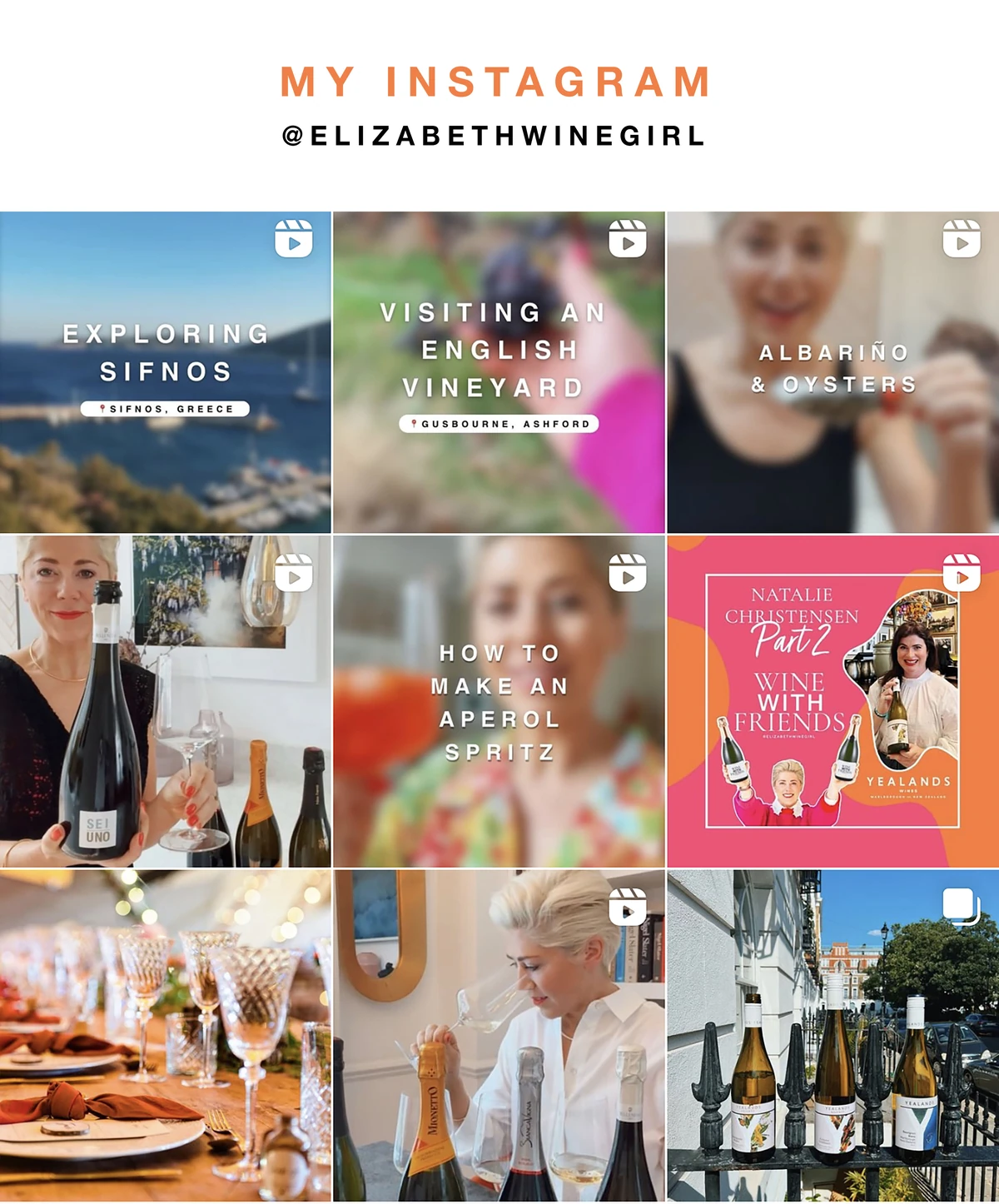 MY INSTAGRAM @ELIZABETHWINEGIRL, featuring wine, vineyards and food posts