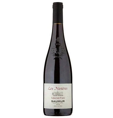 Bottle of Les Nivières Cabernet Franc Saumur red wine against a white background