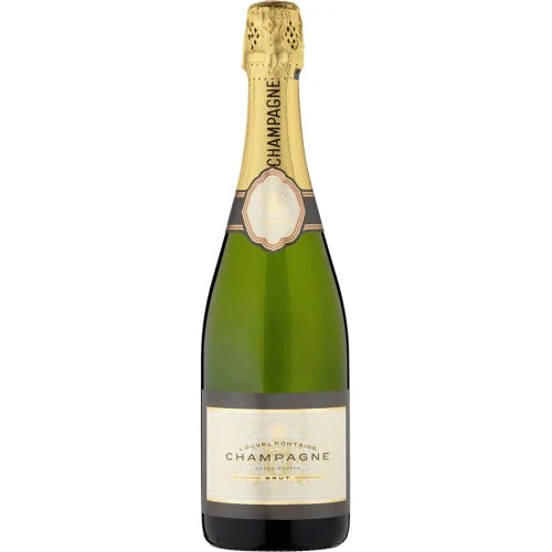 Champagne bottle with gold foil and green glass label