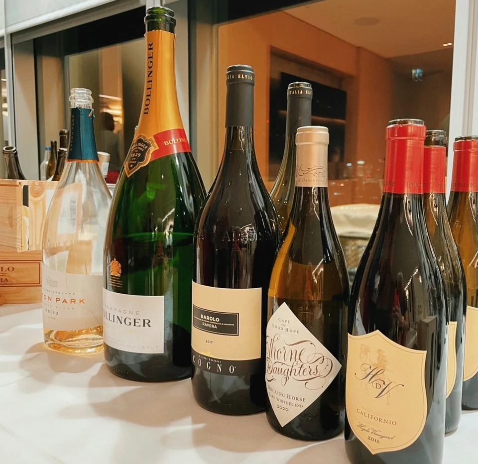 A selection of wine bottles, including Californian red wine, on a drinks table