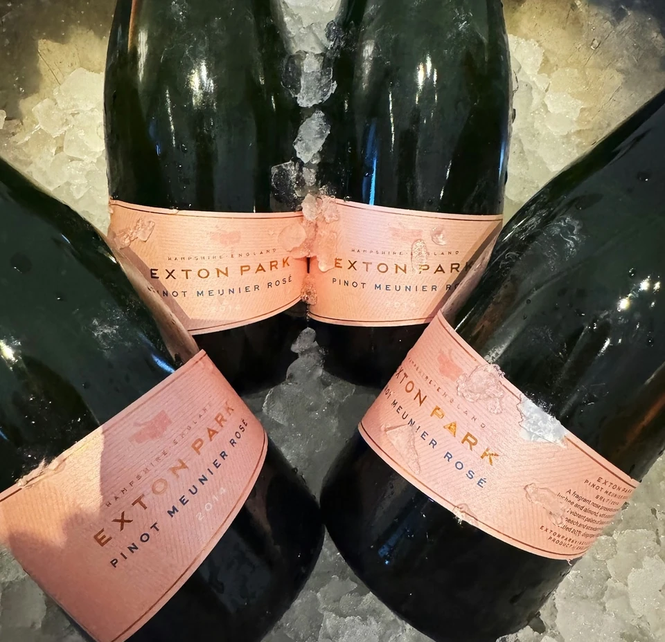 Exton Park Pinot Meunier Rosé bottles chilling in crushed ice