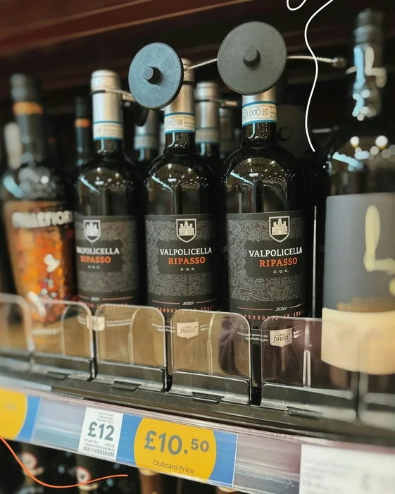 Tesco Finest Valpolicella Ripasso bottles on a supermarket shelf