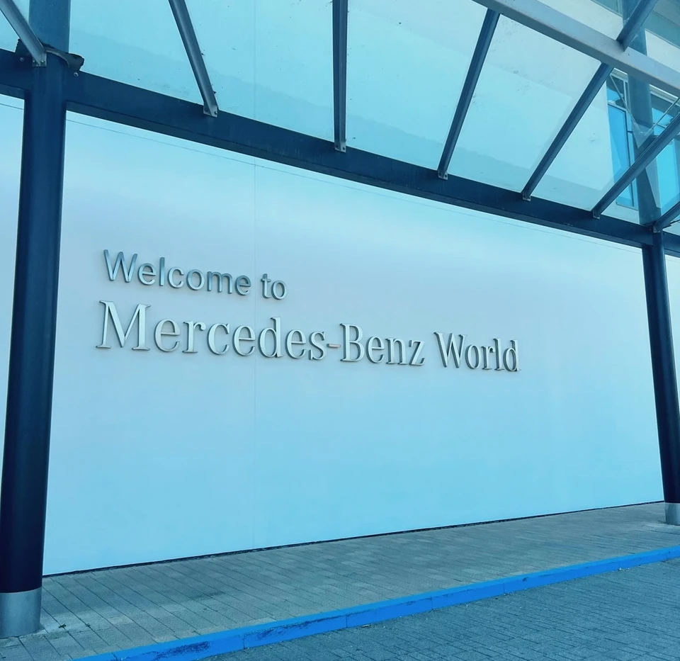 Welcome to Mercedes-Benz World entrance